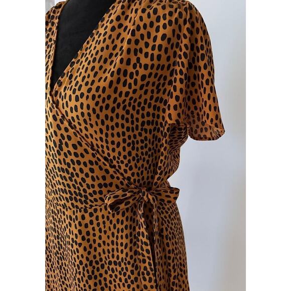 J.Crew Wrap Dress Womens 8 Brown Black Spotted Short Sleeve Tie Waist V Neck - Picture 4 of 16